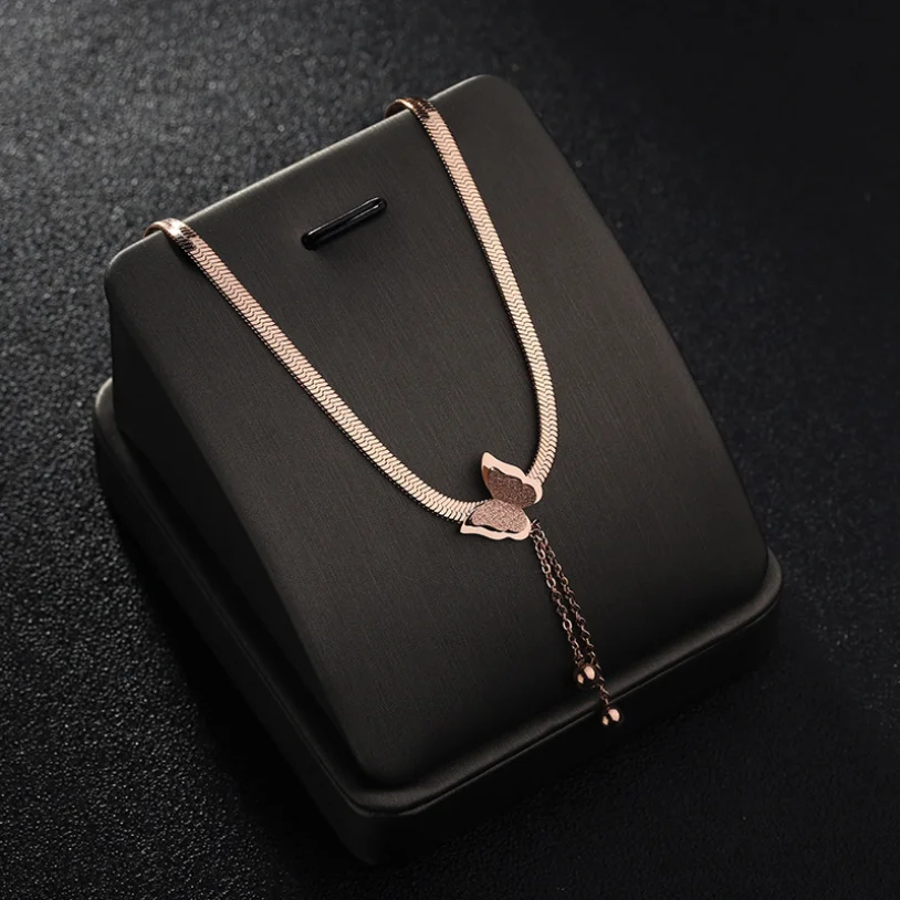 316L Stainless Steel Fashion Upscale  Jewelry Matte Butterfly Tassel Charms Snake Bone Chain Choker Necklaces Pendants For Women