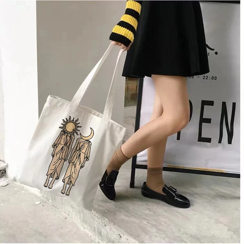 Women Canvas Shopping Bag Universe Print Female Cotton Cloth Shoulder Bag Eco Handbag Tote Reusable Grocery Shopper Bags