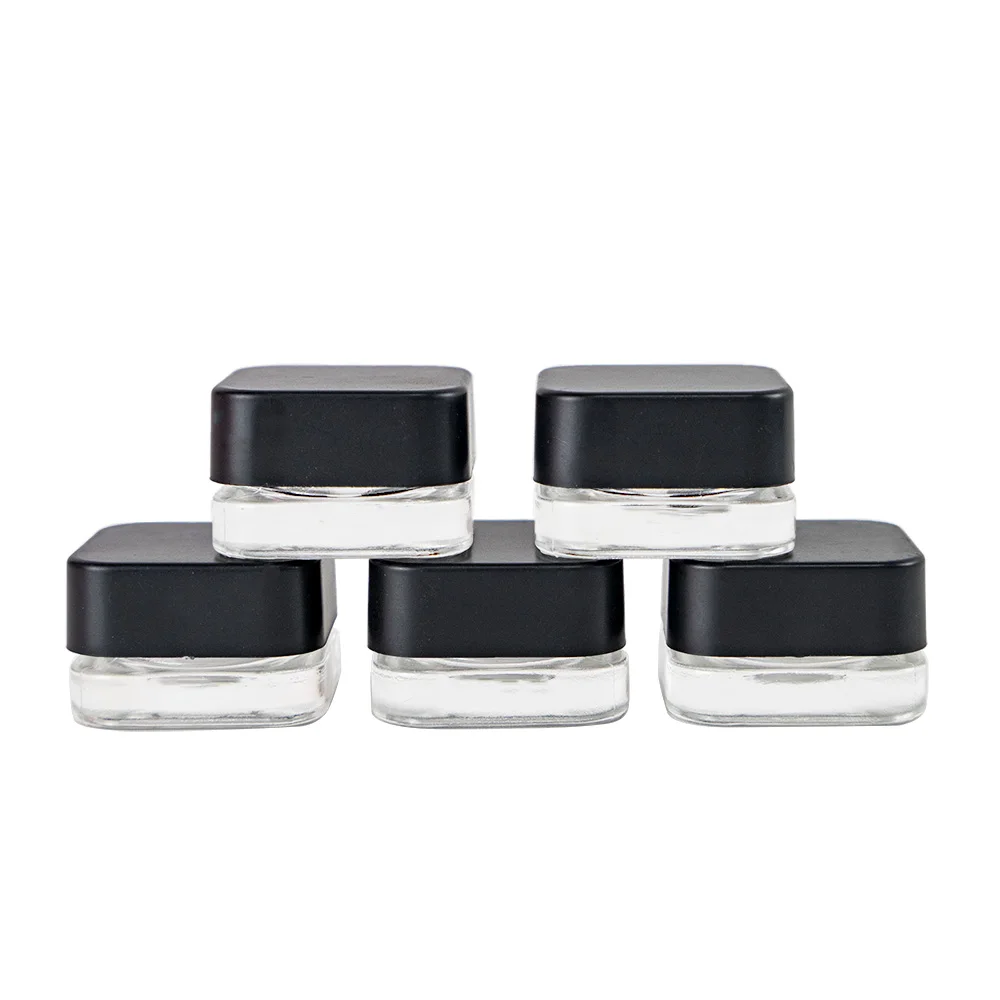 10pcs 5ml Small Glass Jar Plastic Square Screw Extrude Capping Lid Bottles Storage Jar Wax Jar Ointment Containers Home Use Box