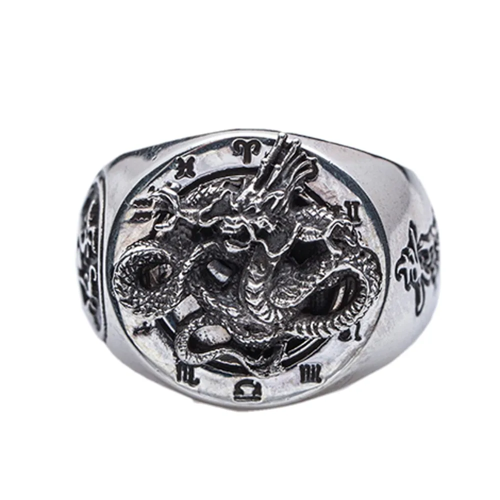 BOCAI New 100% Real S925 Silver Jewelry Accessories Trendy Punk Style Green Dragon Man\'s Ring Exquisite Birthday Gift