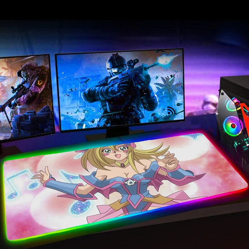 Tapis De Souris RGB YuGiOh Dark Magician Girl Mousepad Anime Gaming Mausepad Computer Mat Mause Pad Keyboards Mat LED Mausepad