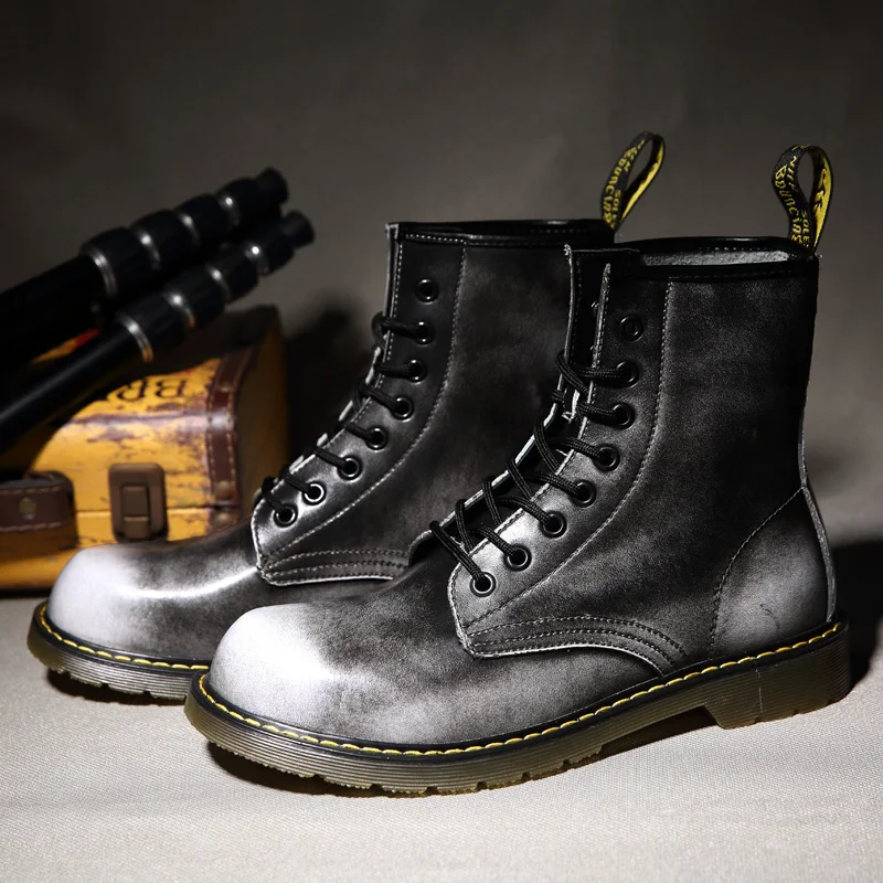Winter Men\'s Leather High Top Large Size Casual Boots Couple Anti Slip And Wear-Resistant Gradient Color Outdoor Tooling Shoes
