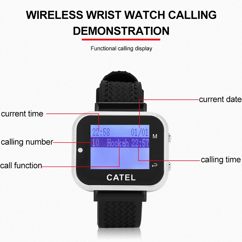Imagem -06 - Restaurante sem Fio Chamando System Relógio de Pulso Pager Serviço de Garçom Buzzer Botão Transmissor Paging Cafe Transporte Rápido