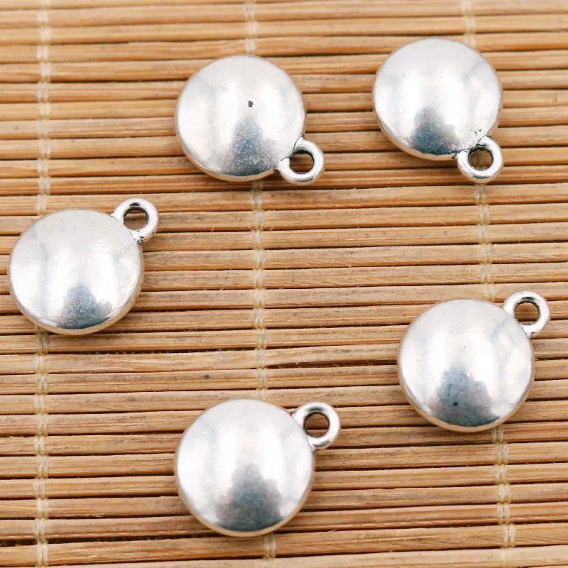 15pcs Silver Color Plated Smooth Round Alloy Pendant DIY Charm Earring Bracelet Jewelry Crafts Making 15*12mm A2097