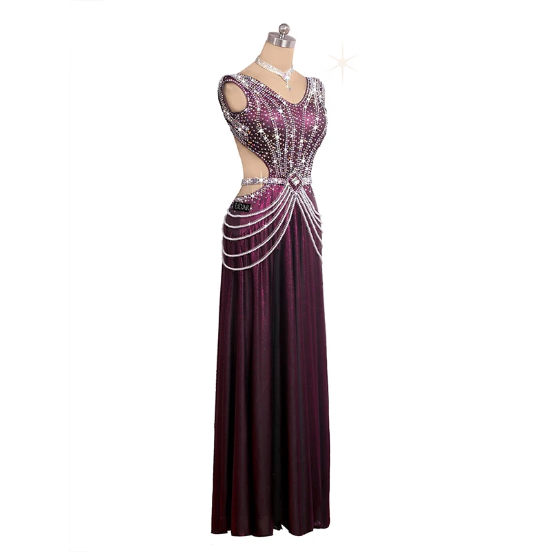 New Latin Dance Dress Competition Dress Costumes Skirt Performing Dress Rhinestones Adult Customize Children Purple Tassel Skirt