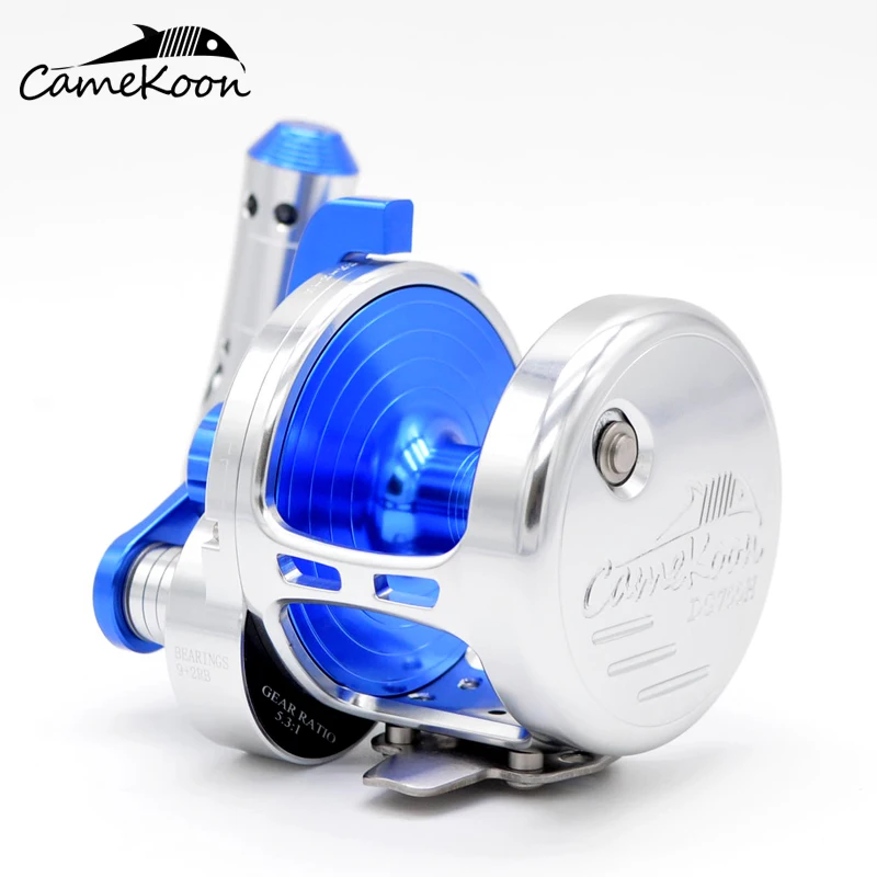 CAMEKOON DG Large Saltwater Jigging Boat Reel Gear ratio 5.3:1/6.3:1 Deep Sea Trolling Fishing Wheel Blue Overhead Tuna Coil