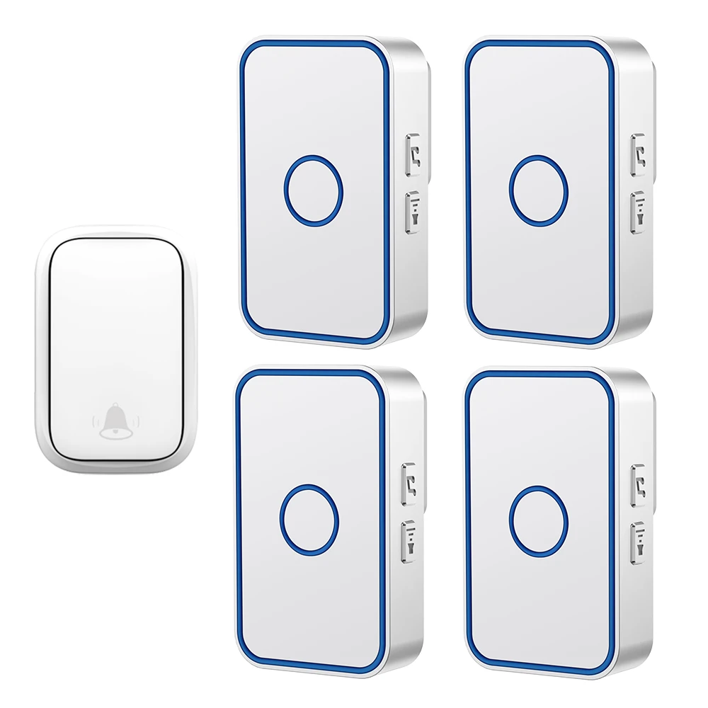 

CACAZI Self powered Wireless Doorbell Waterproof No Need Battery Cordless Home Door Bell Chime US EU UK Plug 1 Button 4 Receiver