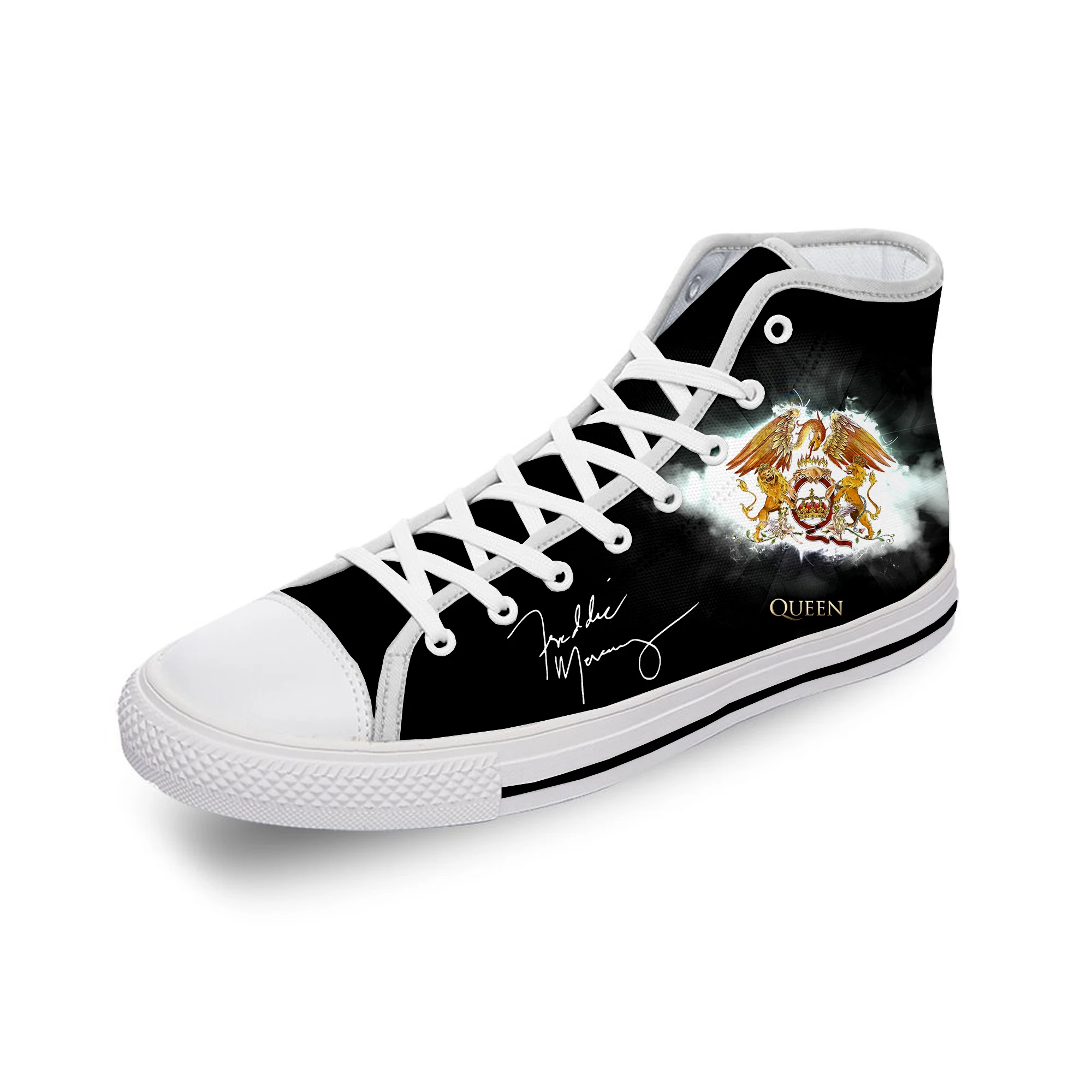 Queen Freddie Mercury Rock Band White Cloth 3D Print High Top Canvas Fashion Shoes Men Women Lightweight Breathable Sneakers