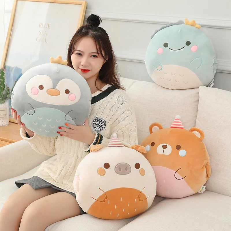 Cute Piggy Pillow Hand Warmer Kawaii Stuffed Bear Gifts Cute Penguin Plush Toy Soft Cushion Room Decor Baby Toy Christmas Gift