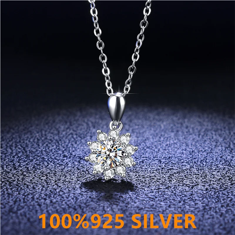 1 carat real carbon silica pendant necklace for women 100% 925 sterling silver wedding party sunflower exquisite jewelry