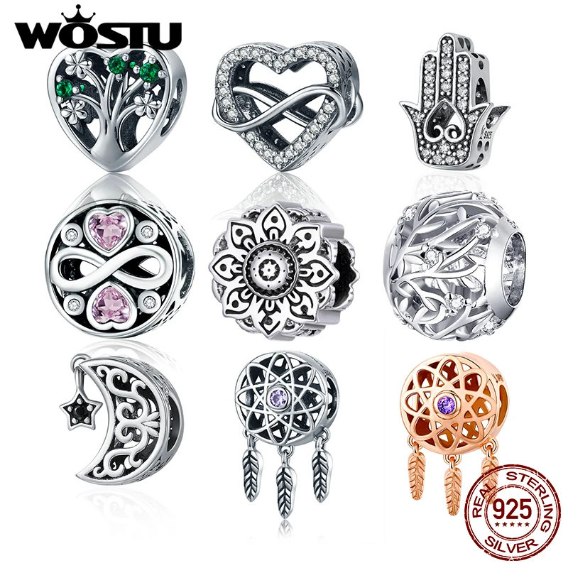 WOSTU Authentic 925 Sterling Silver Dreamcatcher Beads Charms Pendant Fit Bracelets Women Party DIY Fine Jewelry Gift Making