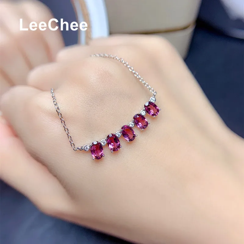 

Natural Pyrope Garnet Necklace Real 925 Sterling Silver Necklace for Women nniversary Gift 4*6MM 5 Pieces Gemstones Fine Jewelry