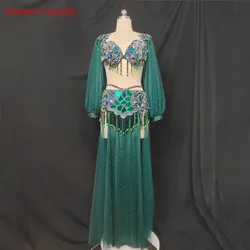 Belly Dance Suit Tassel Full Diamond Bra Split Mesh Long Skirt Performance Set High-End Custom Adult Child Competition Clothing