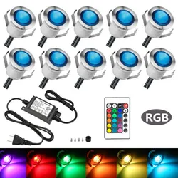 DC12V RGB LED Deck Light IP67 Waterproof Yard Garden Pathway Outdoor Lamp 16Colors Recessed Landscape Light+Remote