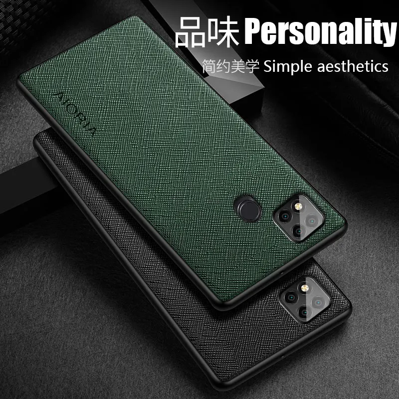 Leather phone case for Xiaomi Redmi 9C NFC, cross pattern, luxury case for Xiaomi Redmi 9C