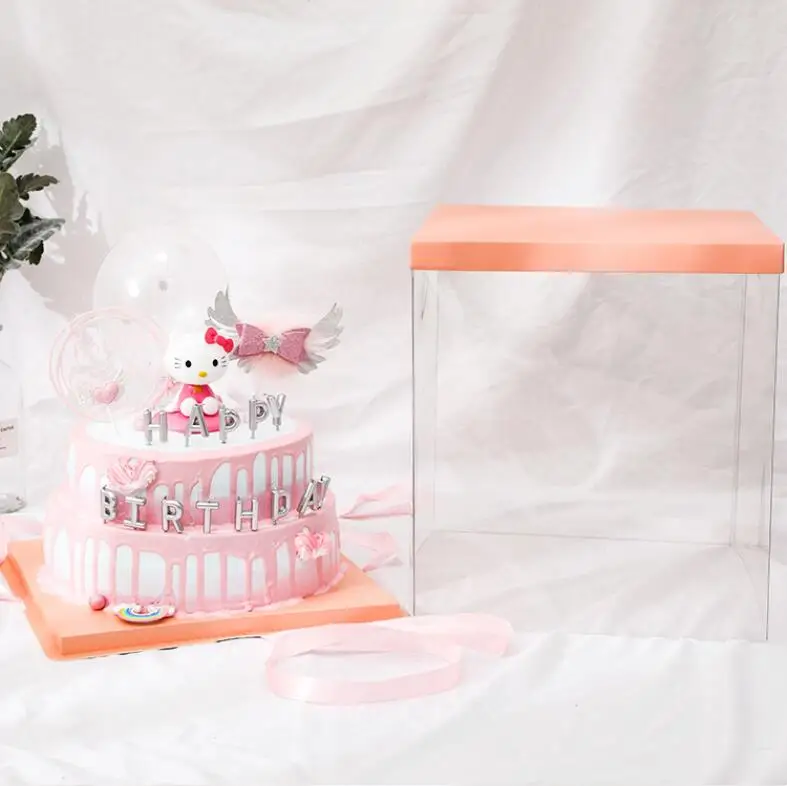 26*26*32 centimetri di trasporto di Alta Trasparente Piazza 10 pollici 2 livelli Torta Scatola di Imballaggio del Regalo Torta Trasparente scatola