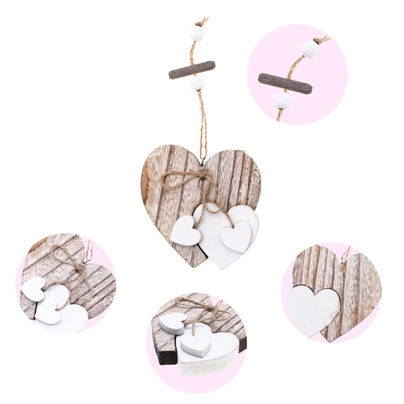 Nordic Style Wooden Heart Desgin Pendant Hanging Ornament DIY Craft Supplies For Wedding Party Favor Gift Valentine\'s Day Decor