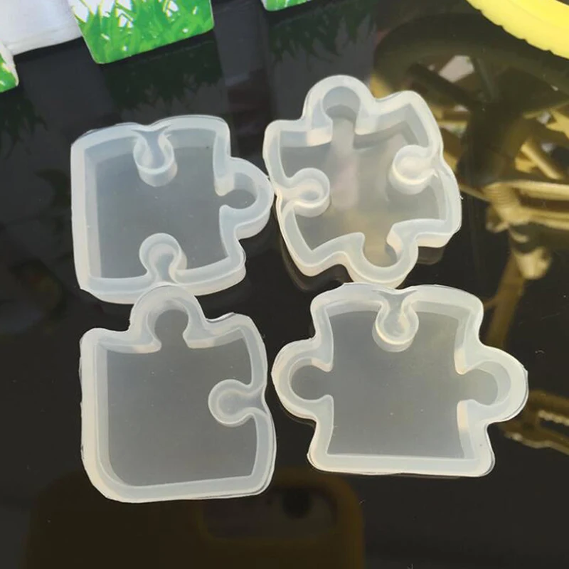 4pcs/set Puzzle Piece Gemstone Crystal Epoxy Resin Mold DIY Jewelry Pendant Making Tool Epoxy Clear Silicone Mould Puzzle Making