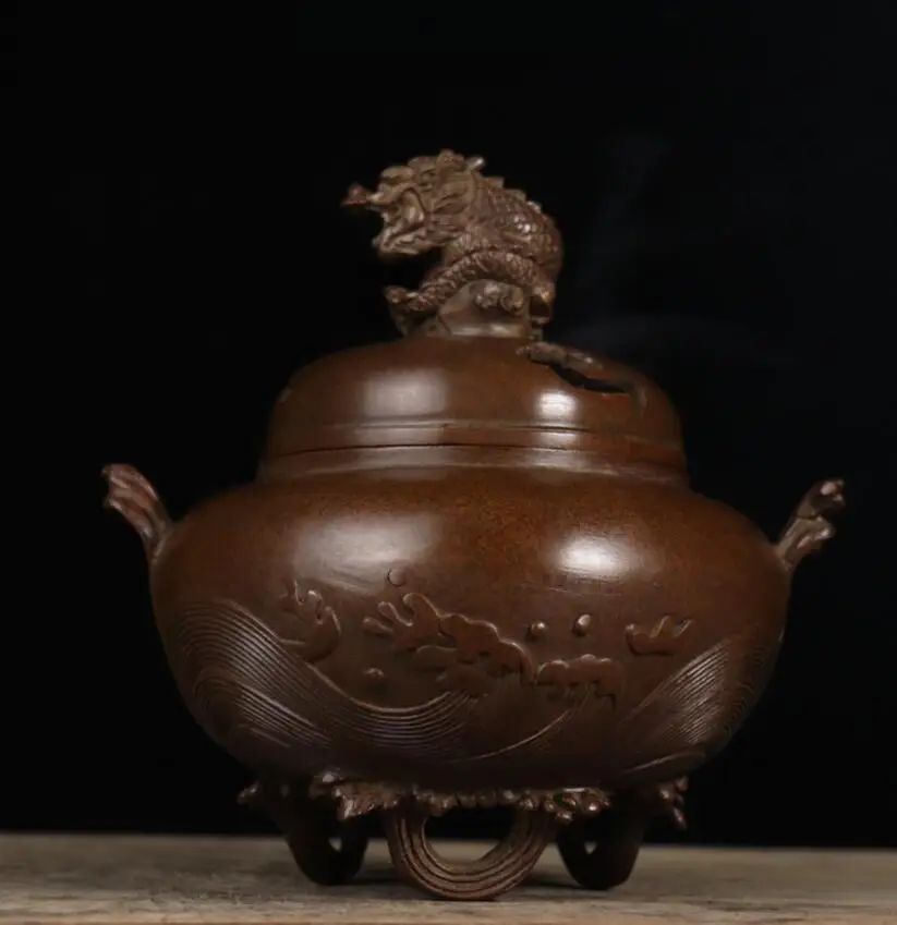 

Archaize seiko brass dragon lid Ocean waves Pattern Incense burner household decoration crafts statue