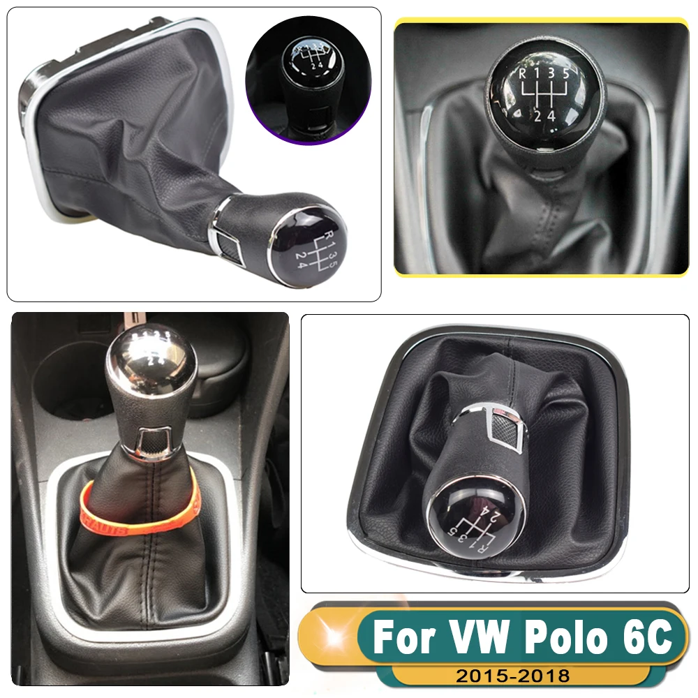 For VW Volkswagen Polo 6C 2015 2016 2017 2018 5 Speed Gear Lever Stick Shift Knob With Leather Boot Car Styling