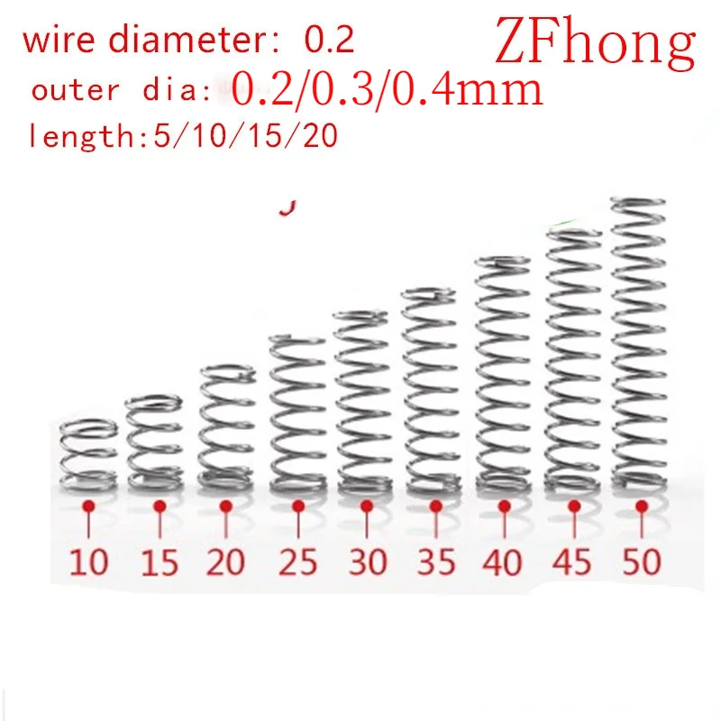 20pcs/lot 0.2*2/3/4*5/10/15/20/25/30/35/40/45/50mm  0.2mm Stainless Steel  Micro Small Compression spring