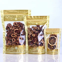 100pcs Stand up Gold Clear Plastic Ziplock Bag Resealable Snack Tea Spice Cereals Sugar Gifts Heat Sealing Fridge Fresh Pouches