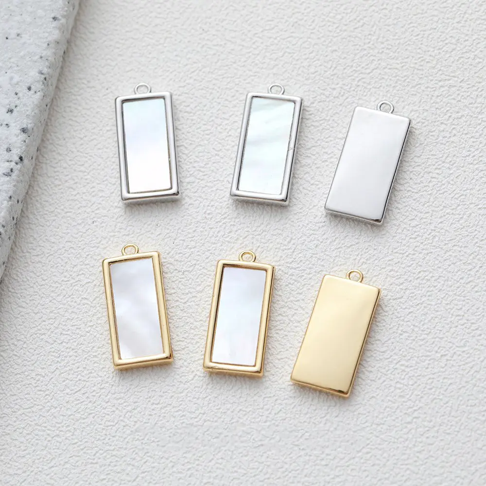 2PCS 9x19mm Rectangular Shell Pendant Charms for Jewelry Findings Making Necklace DIY Handmade 14k Gold Plated Accessories