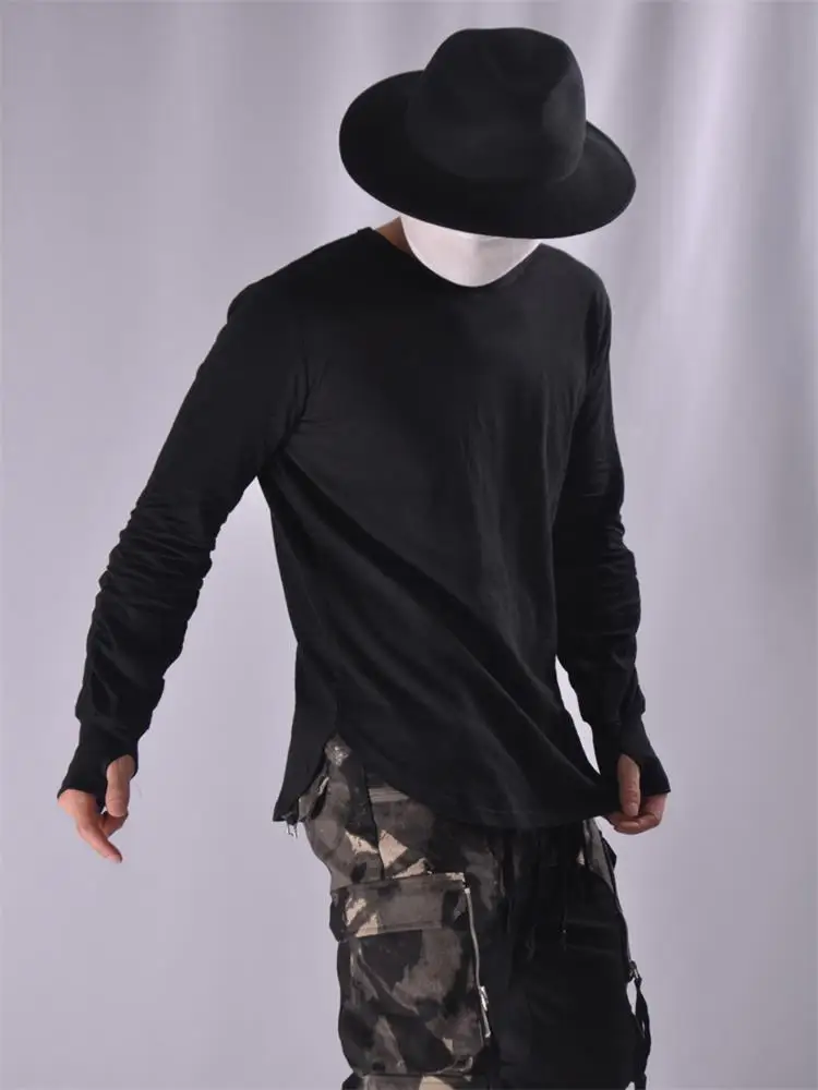 Men's Long Sleeve T-Shirt Spring And Autumn New Classic Simple Personality Fold Sleeve Fashion Casual Loose Large Size Jacket