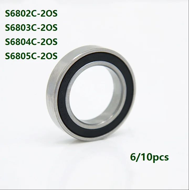 6/10pcs S6802C-2OS S6803C-2OS S6804C-2OS S6805C-2OS ABEC-5 Stainless Steel hybrid Si3N4 ceramic ball bearings Bicycle Bearing