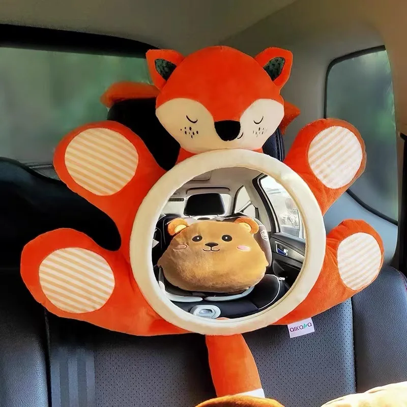 Baby Rear Facing Mirrors Cute Fox Giraffe Plush Toys Adjustable Car Child Safety Car Back Seat View Monitor Infant Car Supplies