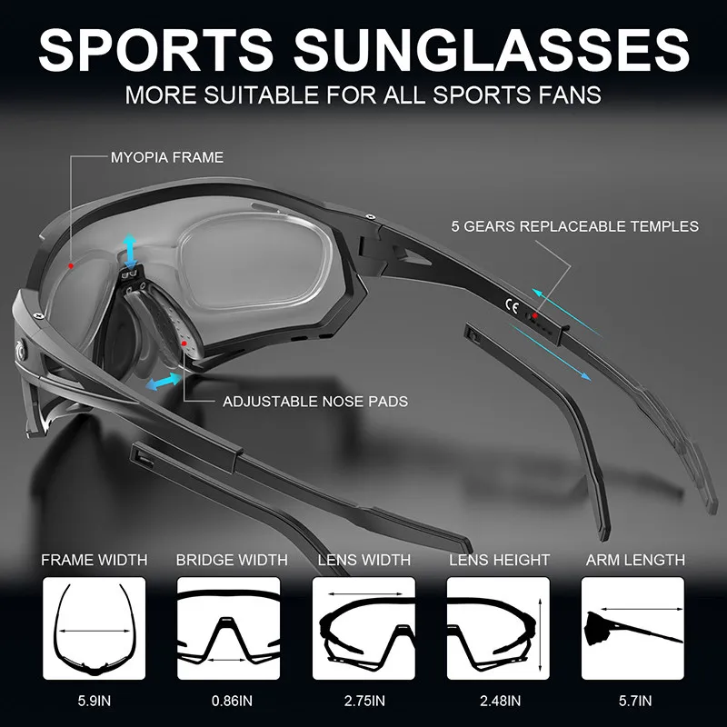 X-TIGER Photochromic Cycling Sunglasses 5 Lens UV400 Mountain Bike Glasses Men Outdoor Sports Cycling Goggles With Myopia Frame