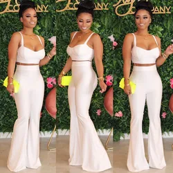 Sexy Two Piece Set Summer Clothes for Women Spaghetti Strap Strapless Bra Crop Tops+Bell Bottom Flare Pants 2 Piece Club Outfits