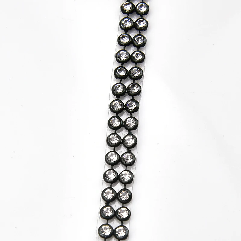 3mm 2 Rows 1.2 Meter Crystal AB Clear Stones Silver Hot Fix Rhinestone Mesh Trimming Aluminium Base Sew on Net Banding for Dress