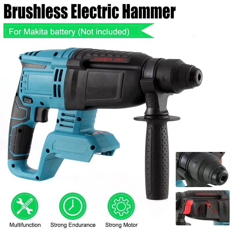 

4 Modes Rechargeable Hammer Drill Electric Rotary Hammer Perforator Drill Impact Function 21V For Makita Battery Power Tool