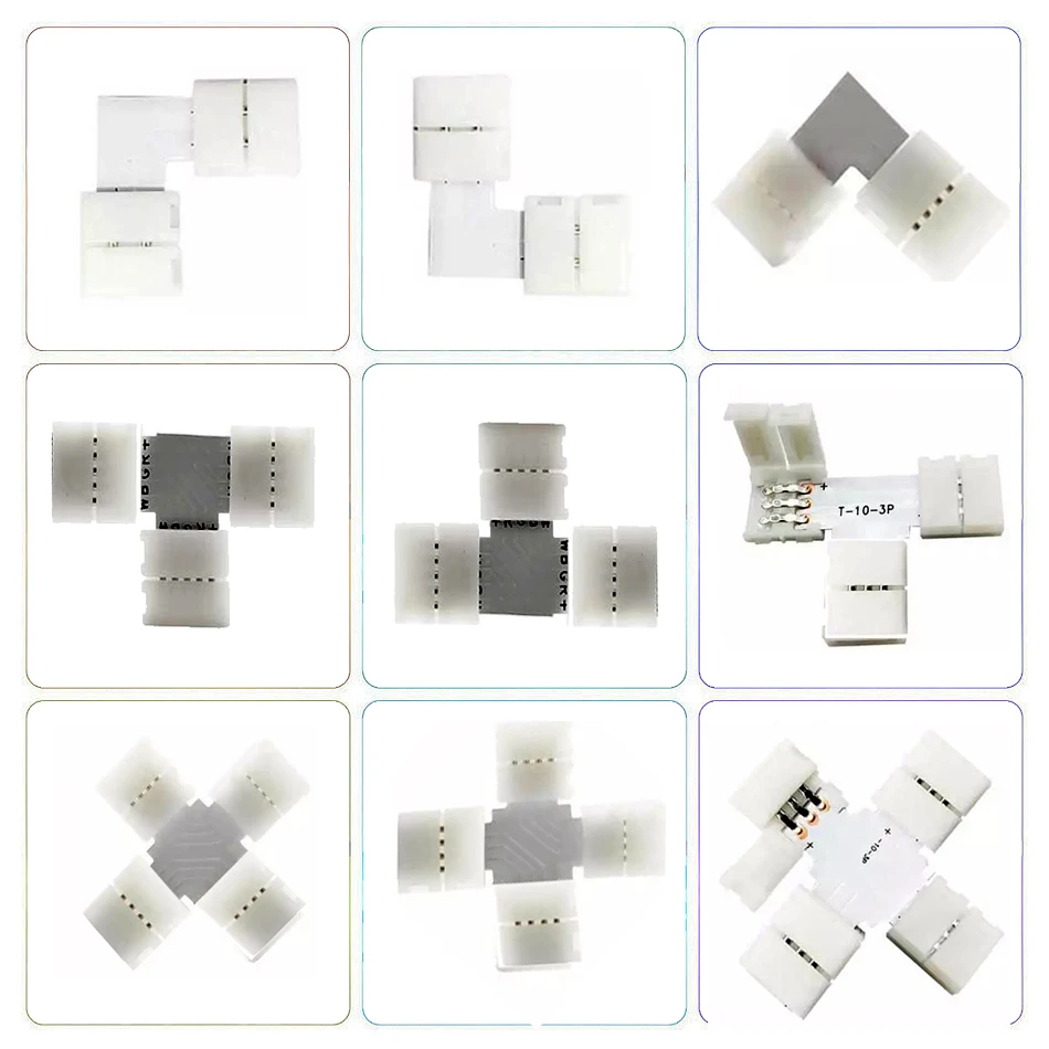 

10mm Width Solderless Connector 2/3/4/5pin T/L/X Shape Corner Connector For WS2812 WS2811 5630 5050 RGB RGBW Led Strip Light