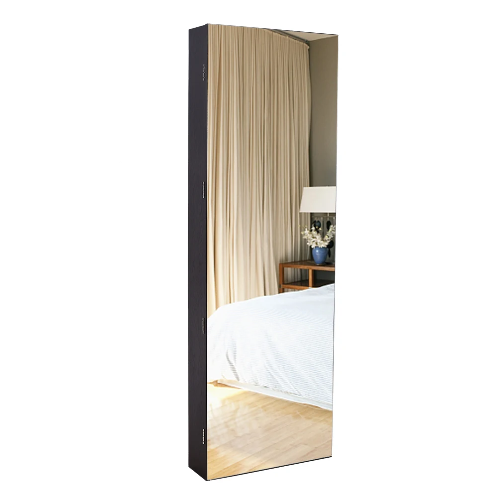 Whole Body Dressing Mirror Decoration Storage Locker Wall-Mounted Jewelry Cabinet Retro PVC Wood Grain Coating Brown[US-Stock]