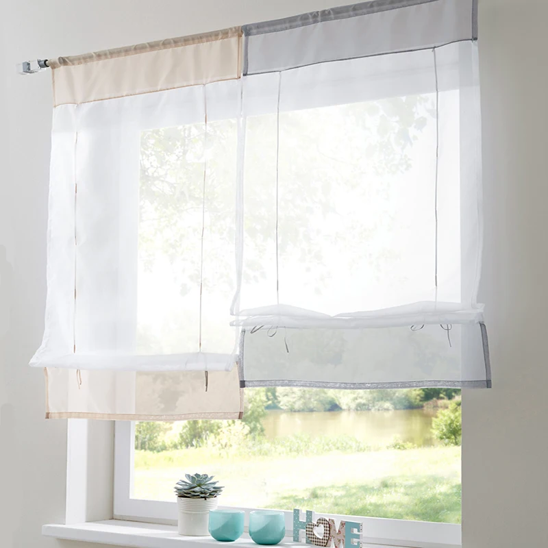 Pastoral Roman Curtains Solid Sheer Window Tulle Curtain For the Kitchen Living Room Bedroom Windows Balcony Voile short curtain