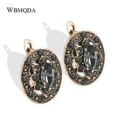 Wbmqda Boho Fashion Women Stud Earrings Antique Gold Color Charm Gray Crystal Ethnic Bridal Wedding Vintage Jewelry