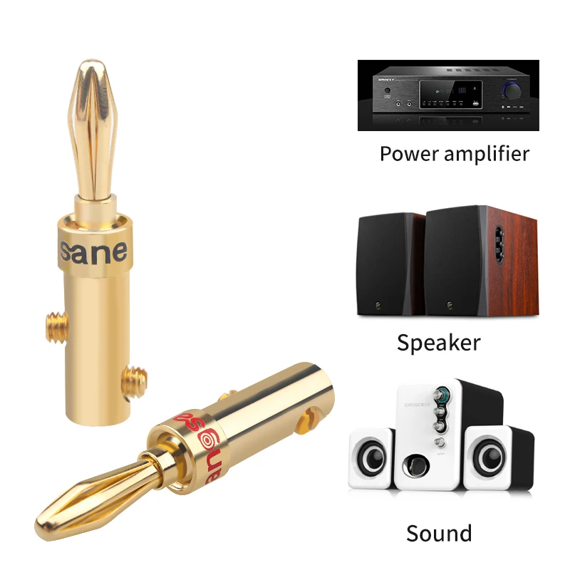 50Pcs Pure Copper Gold-plated Welding-free Lantern Banana Plug  Connector Non-magnetic Speaker Cable Dedicated Adapter