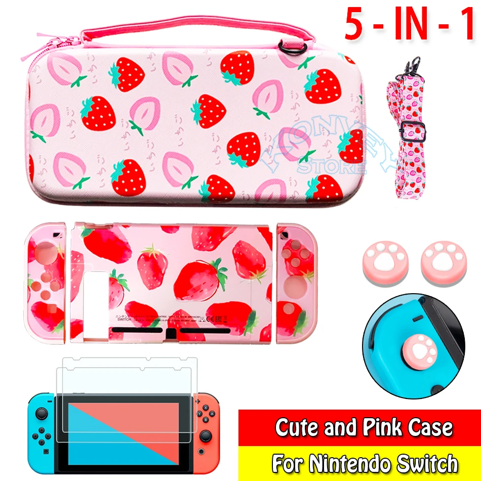 

For Nintend Switch Pink Cute Case Cover NS Travel Storage Bag EVA Hard Protect Pouch&PC Hard Shell for Nintendo Switch Console