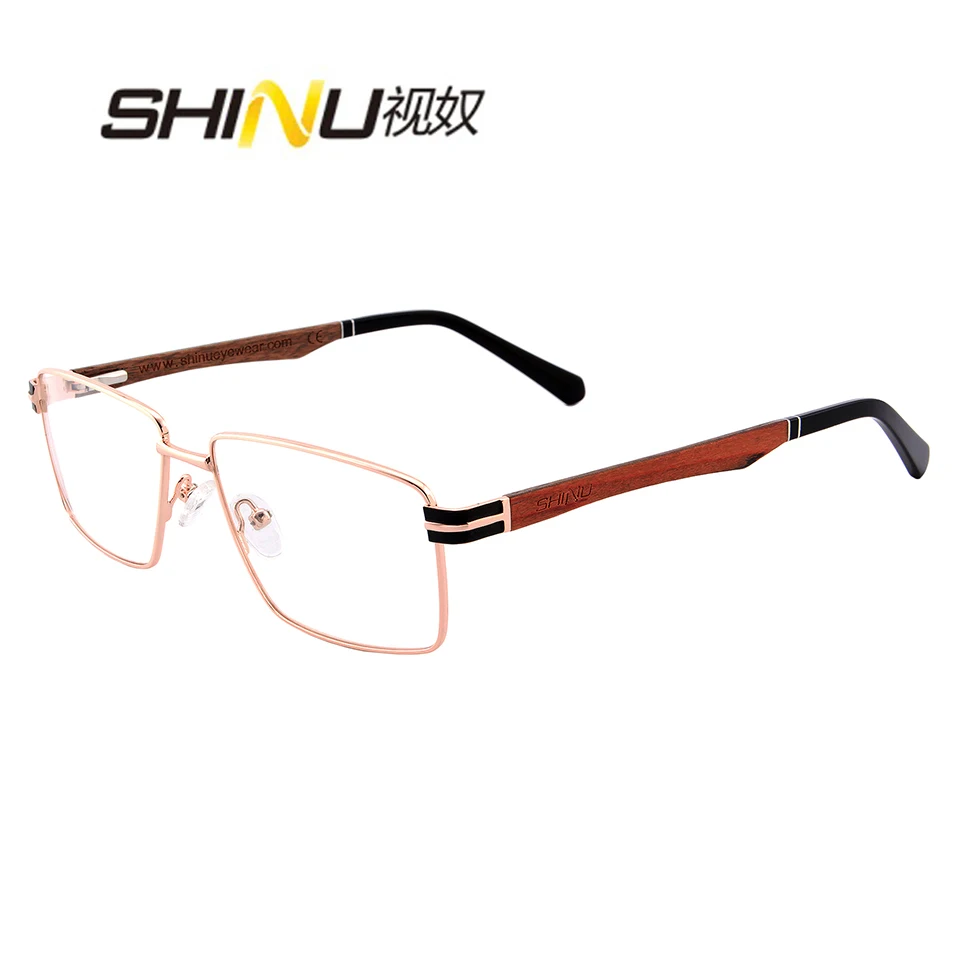 SHINU wood glasses frame retro metal eyeglasses handmade wooden fashion eyewear for men women myopia Rx able customized glasses