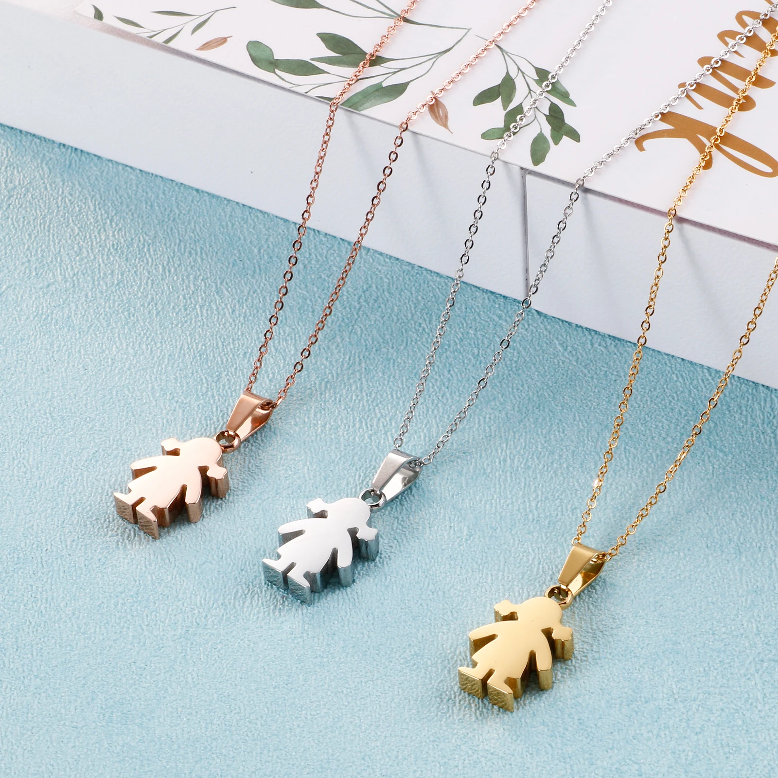 Stainless Steel Boy Girl Kids Pendant Necklace Women Child Birthday Silver Gold Color Choker Necklace Family Jewelry