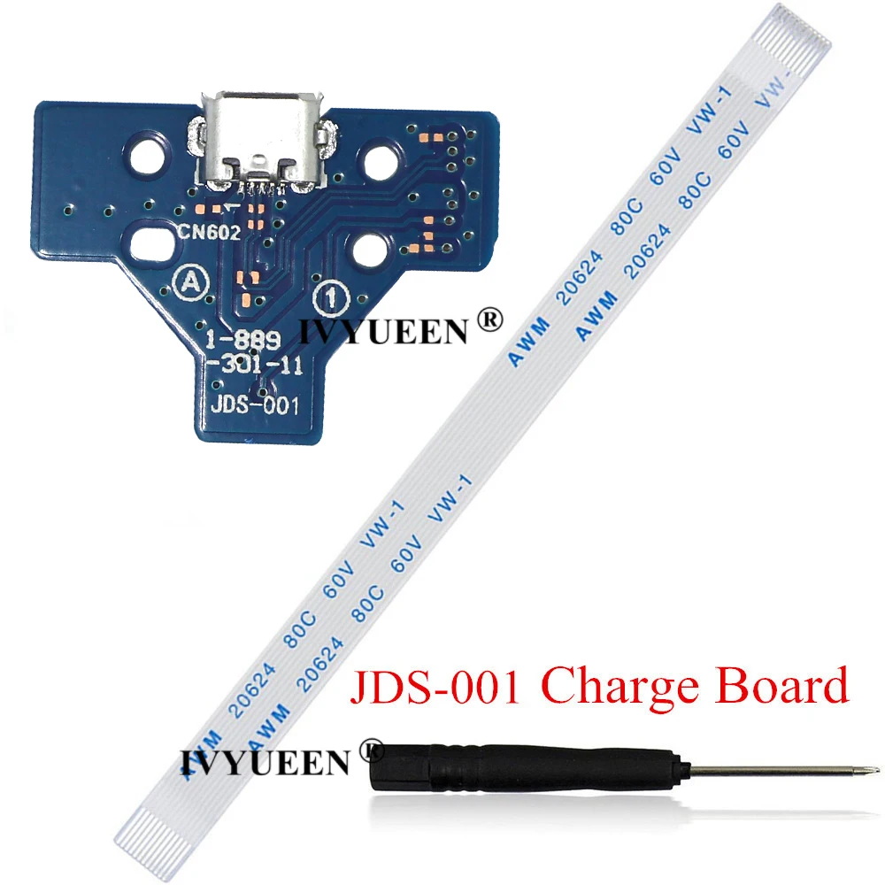 IVYUEEN for Playstation 4 PS4 Pro Slim Controller Charging Socket Port Circuit Board with 12 14 Pin Power Flex Ribbon Cable