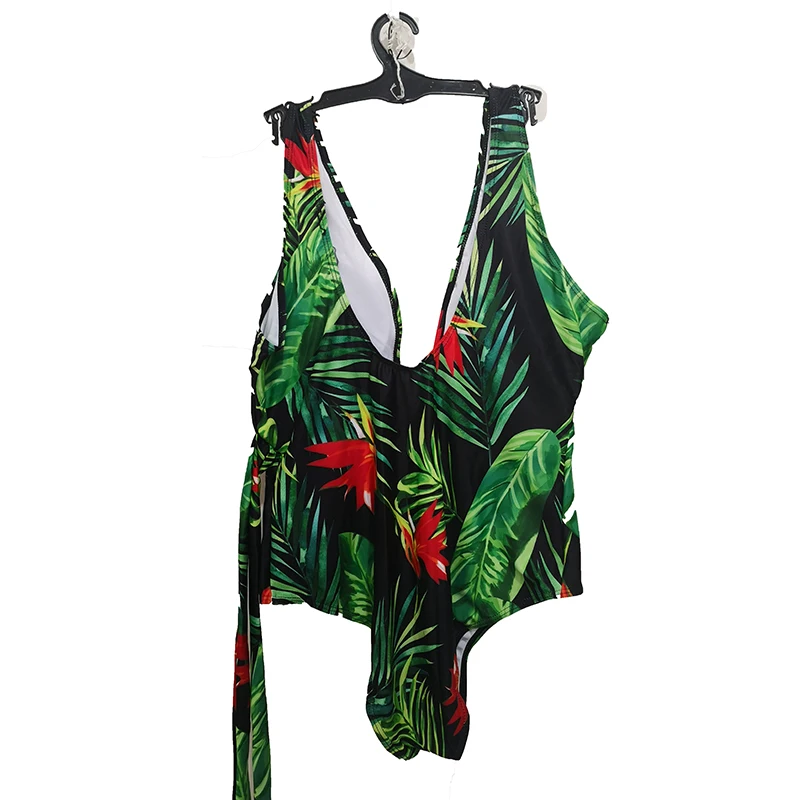 Women Sexy Leaf Floral  Print One Piece Swimsuit 2019 New Female Summer Beachwear Brazilian Bathing Suit Plus Size Monokini 4XL