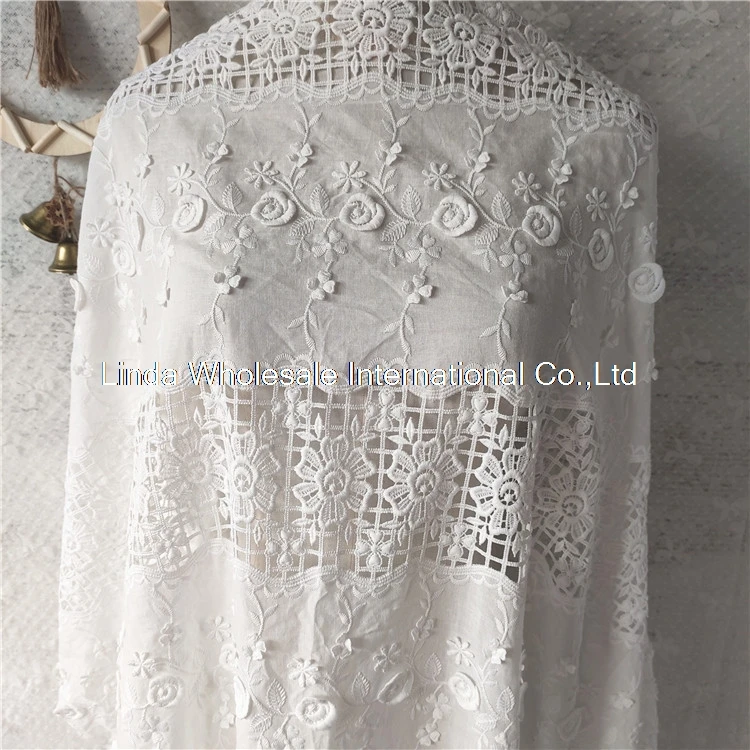 White Cotton Hollow Milk Silk Embroidered Fabric 3D Flower Embroidered Dress Curtain Women\'s Fabric,patchwork cloth,