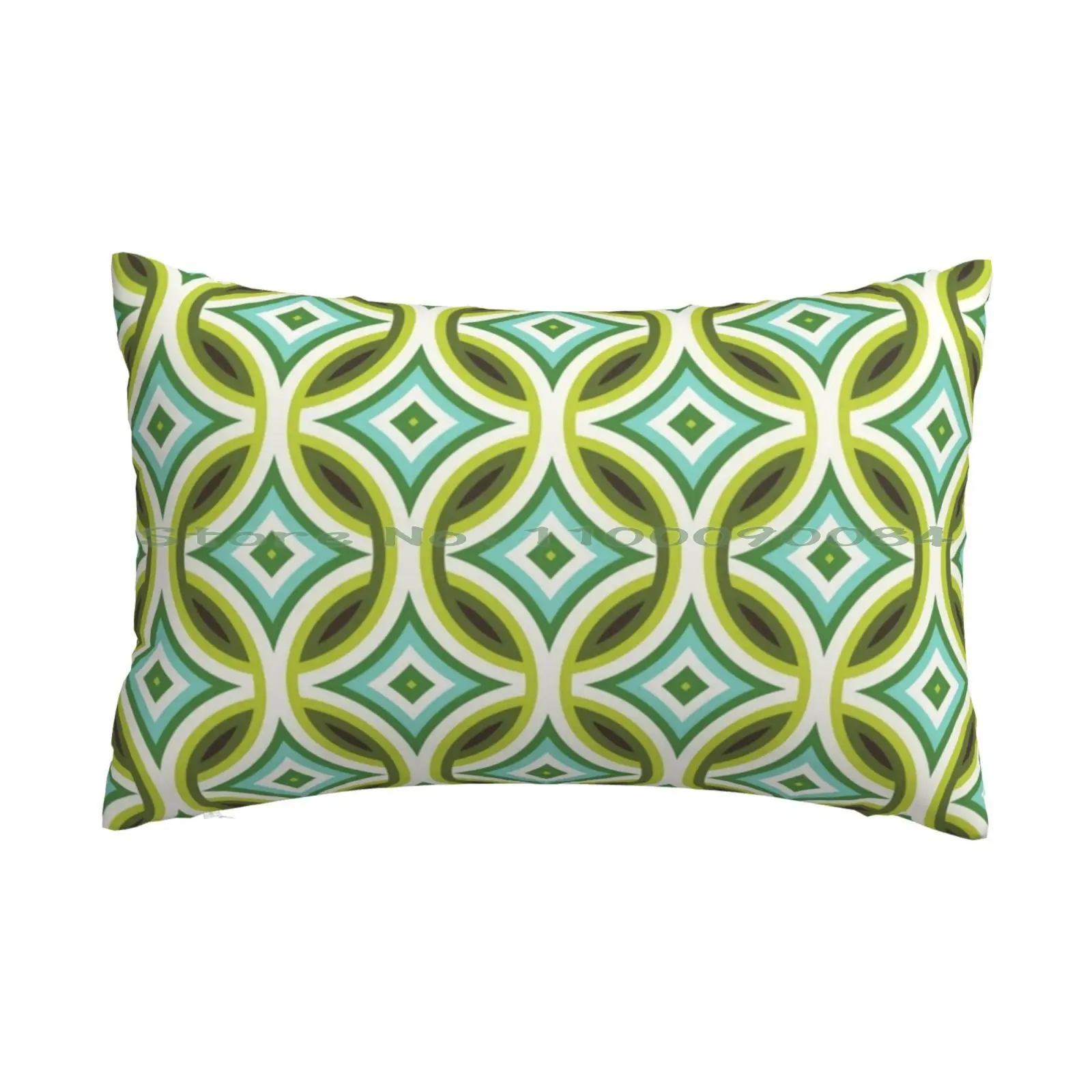 Green , Turquoise & Brown Circular Geometric Retro Pattern Pillow Case 20x30 50*75 Sofa Bedroom Retro Seventies Mod Vintage