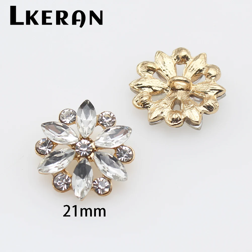 LKERAN-Mini Flor de Metal para manualidades, 10 piezas, 21mm, botones de diamantes de imitación para ropa, accesorios de costura