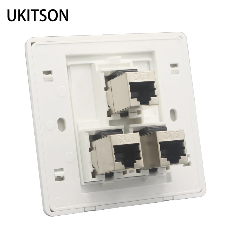 3 Ports Straight CAT6 RJ45 Shielded Female CAT.6 LAN Faceplate In White For Computer Internet Plug Connector