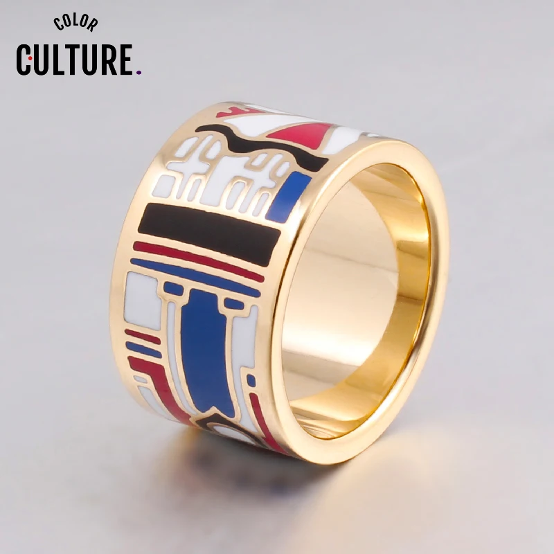 New Arrival Stainless Steel Big Rings for Women Gold-color Design The Rich and Colorful Fashion Enamel Rings