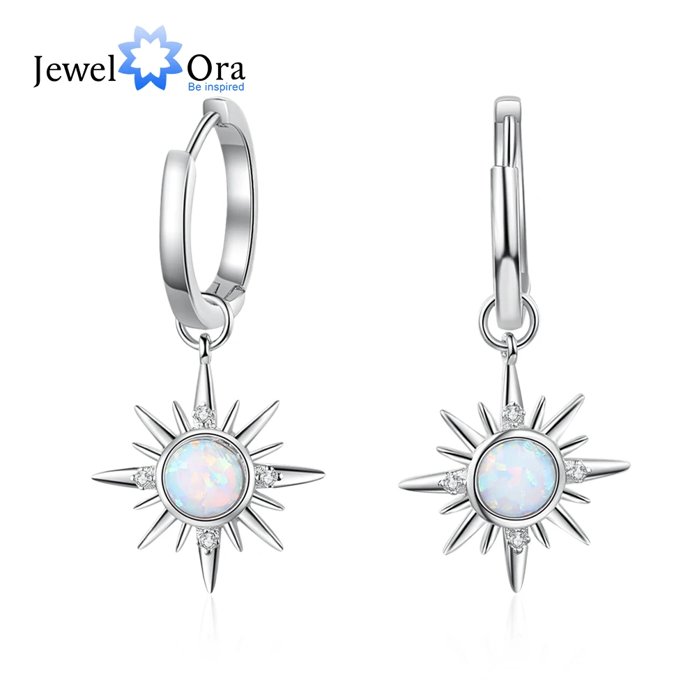 JewelOra Designer Sun kolczyki z jasnym cyrkoniami luksusowe symulowane białe Opal Hoop kolczyki dla damska biżuteria na prezent